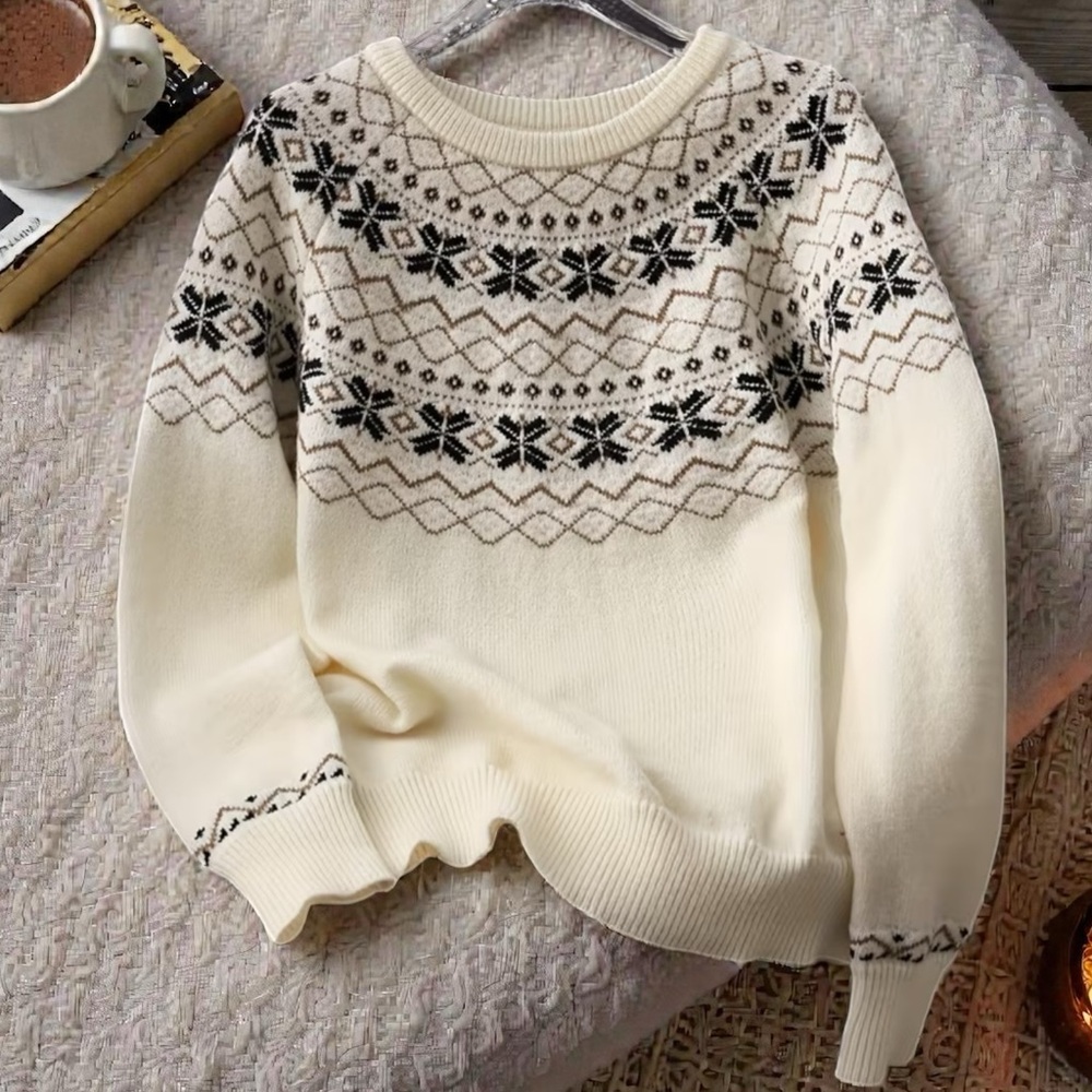 NEW fair isle crew neck thick cozy soft sweater size medium 90s aesthetic